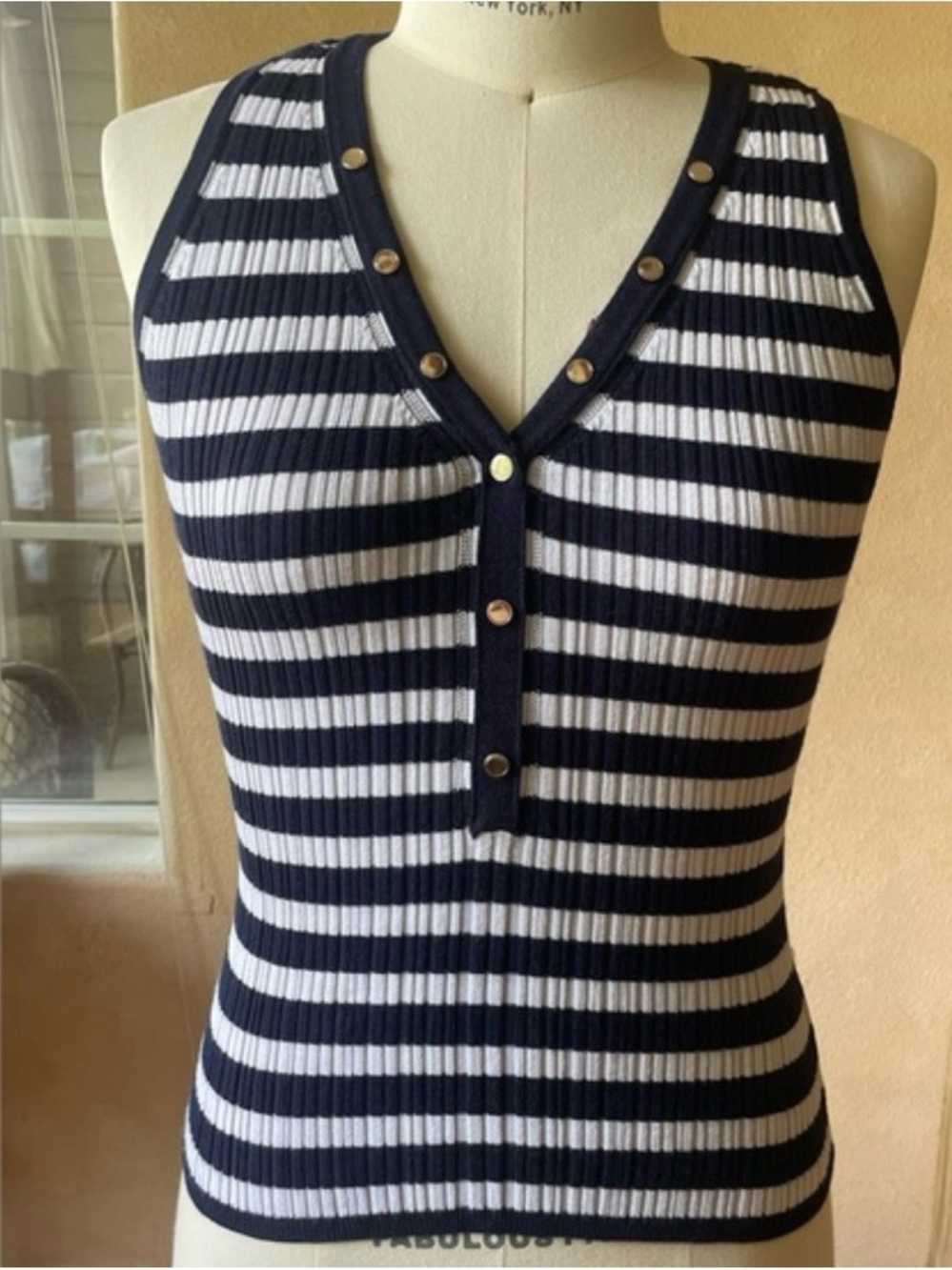 White House Black Market Navy and White Striped Ribbed Tank - Women’s
